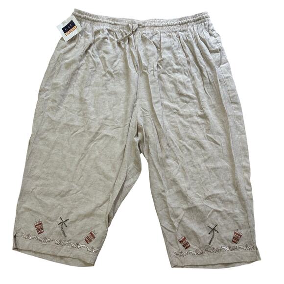 CST Sport Pants - NWT Women's Linen Blend Capri Pants Tropical Resort Palm Tree Vacation 4XL